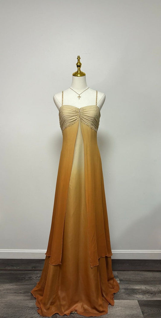 Spaghetti Straps Gradient A-Line Vintage Long Party Dress Evening Gown, D376