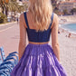Unique Homecoming Dress Spaghetti Strap V Neck Two Pieces Back to School Outfits Party Dress D7812
