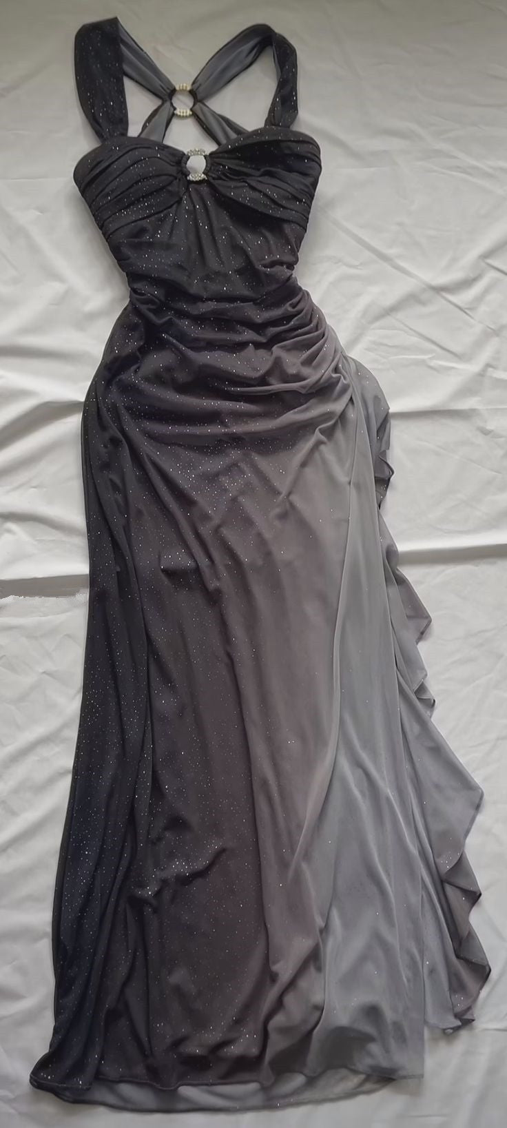 Grey Straps Ombre Ruffles Chiffon Long Party Dress Vintage Evening Gown, D379