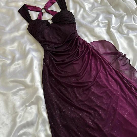 Purple Straps Ombre Ruffles Chiffon Long Party Dress Vintage Evening Gown, D380