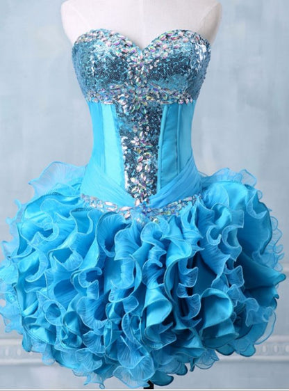 Unique Homecoming Dress Sweetheart Rinestone Tulle Cascade Back to School Outfits Party Dress  D7729