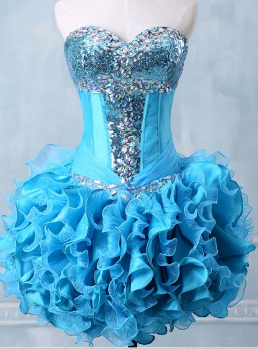 Unique Homecoming Dress Sweetheart Rinestone Tulle Cascade Back to School Outfits Party Dress  D7729
