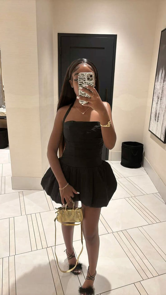 Black Halter Neck A-Line Short Party Dress Homecoming Dress Birthday Dress, D409