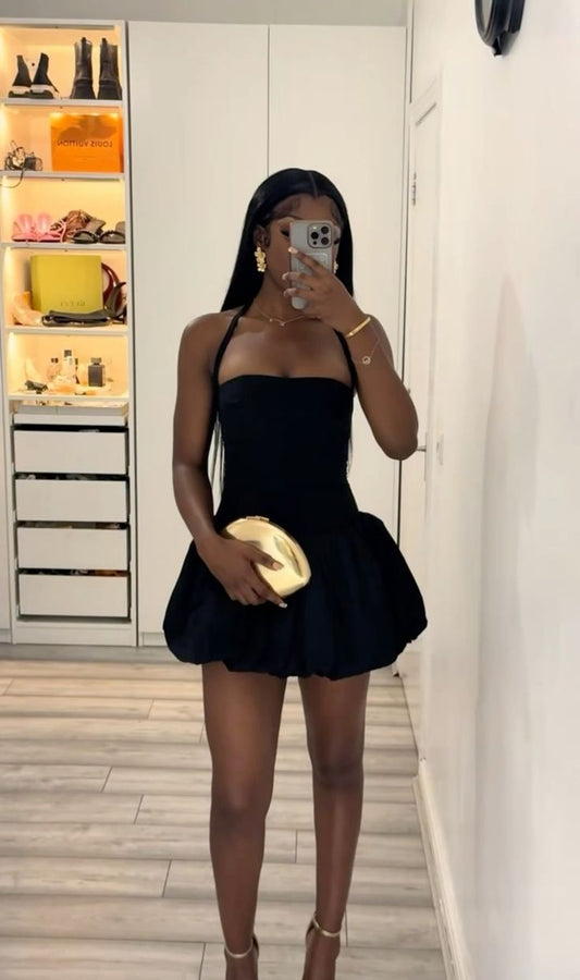 Black Halter Neck A-Line Short Party Dress Homecoming Dress Birthday Dress, D409