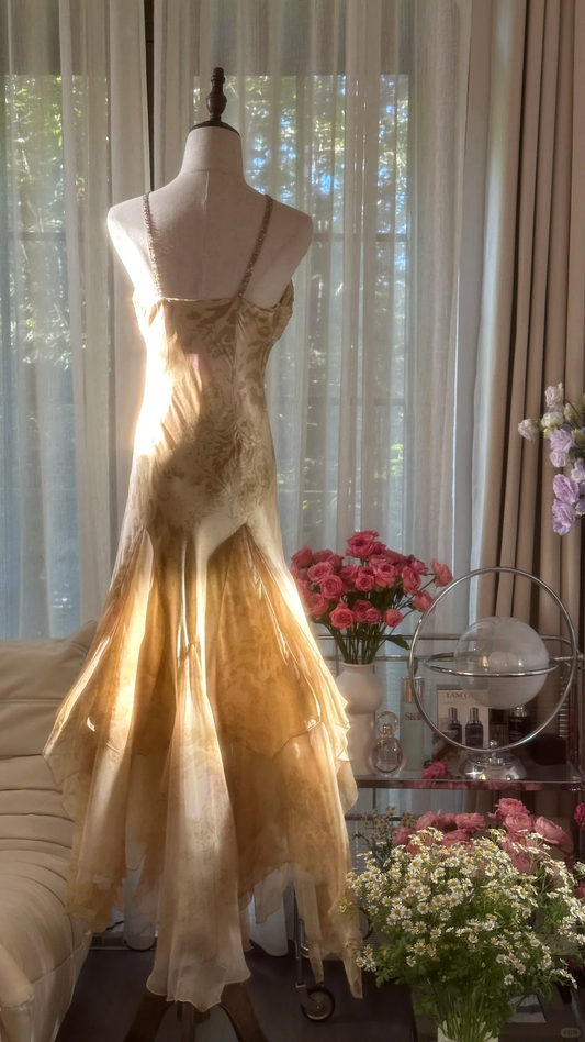 Retro Sweetheart Mermaid Spaghetti Strap Design A-line Romantic Chiffon Evening Dress Prom Dress D1481