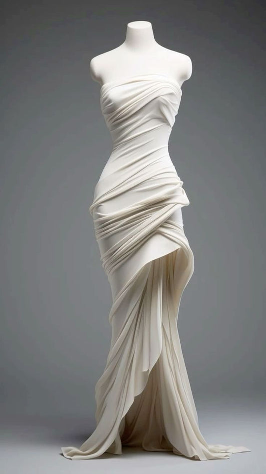 Unique Ivory Strapless Mermaid Wedding Dress Formal Evening Gown, D418