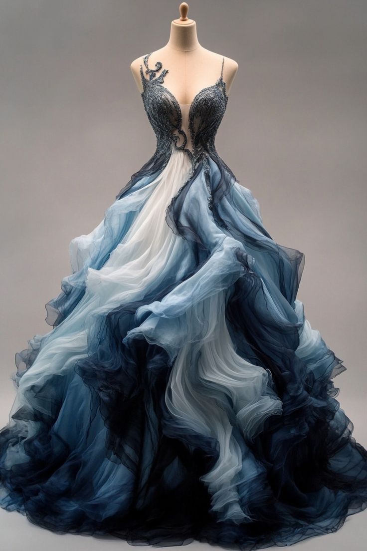 Navy Straps A-Line Ombre Long Party Dress Formal Evening Ball Gown, D436