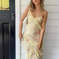 Yellow Straps Floral Printed Sheath Long Party Dress Wedding Guest Dress, D442