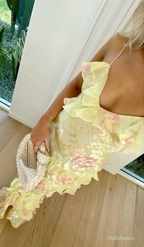 Yellow Straps Floral Printed Sheath Long Party Dress Wedding Guest Dress, D442