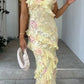 Yellow Straps Floral Printed Sheath Long Party Dress Wedding Guest Dress, D442
