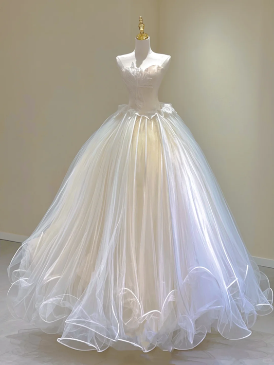 Beautiful Sweetheart A-Line Tulle Appliques Wedding Dress Long Prom Gown, D462