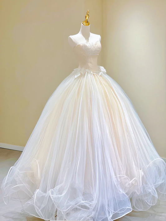 Beautiful Sweetheart A-Line Tulle Appliques Wedding Dress Long Prom Gown, D462