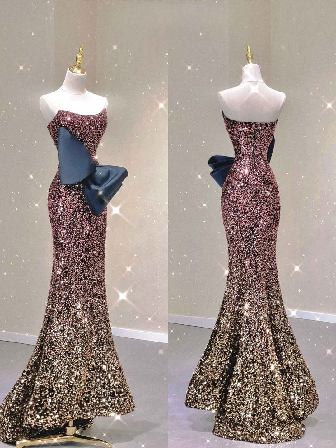 Gorgeous Gradient Strapless Mermaid Sequins Long Prom Dress Evening Gown, D476