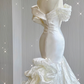 Elegant White Off Shoulder Mermaid Satin Long Party Dress Wedding Dress, D478
