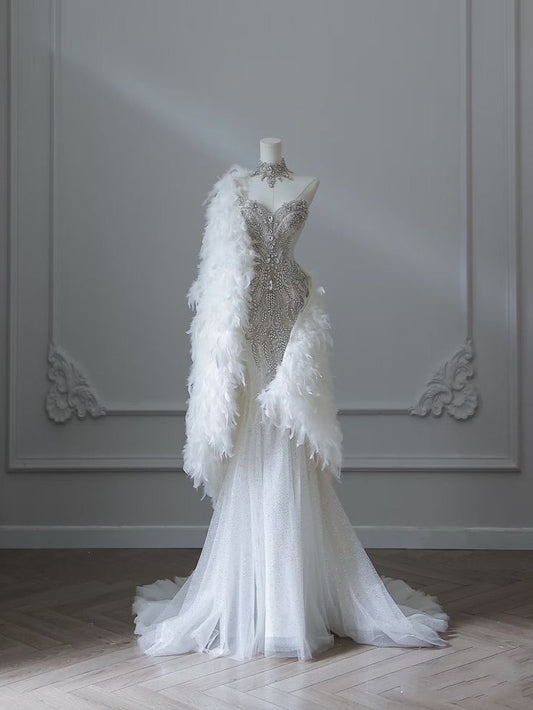 Gorgeous Sweetheart Mermaid Beading Long Party Dress Wedding Dress, D496