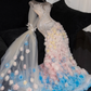 Gorgeous Sparkling Beaded Sequin Mermaid 3D Flowers Design Tulle Evening Dress Prom Dresses D1634