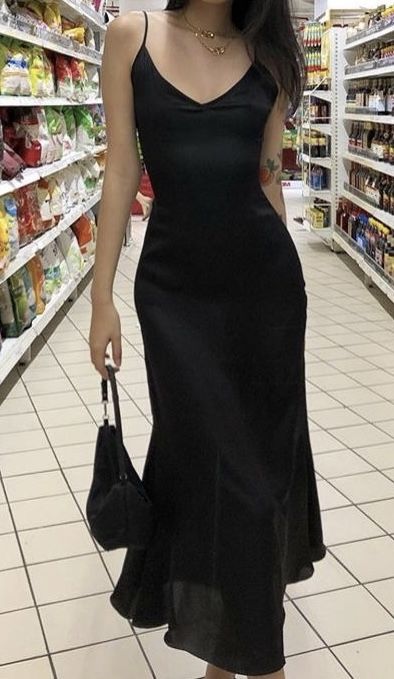 Black Spaghetti Straps Mermaid Satin Long Party Dress Formal Prom Dress, D510