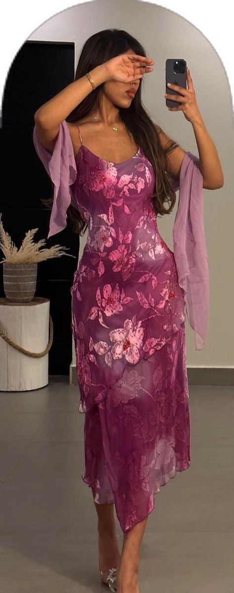 Fuchsia Spaghetti Straps Chiffon Party Dress Vintage Evening Dress, D545