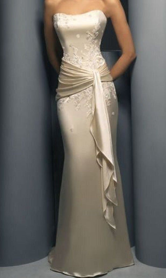 Elegant Ivory Strapless Mermaid Satin Long Party Dress Evening Gown, D548
