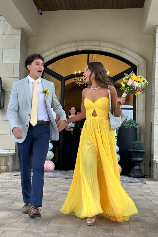 Yellow Sweetheart A-Line Long Formal Prom Gown Simple Party Dress, D555