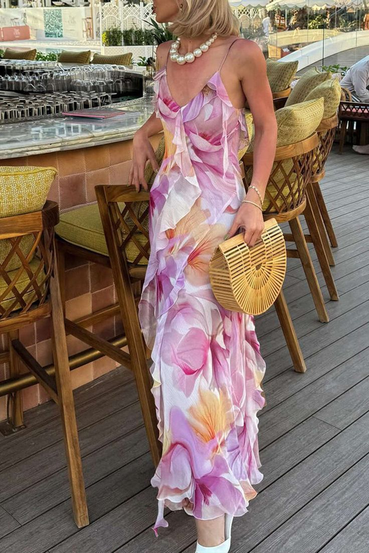 Elegant Lilac Straps Sheath Chiffon Long Party Dress Wedding Guest Dress, D559