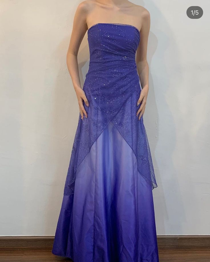 Purple Strapless A-Line Tulle Satin Long Party Dress Formal Prom Dress, D565