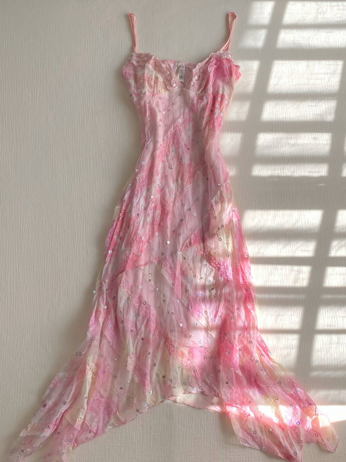 Pink Straps Sequins Lace Sheath Chiffon Long Party Dress Birthday Dress, D579