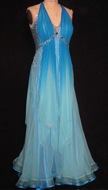 Blue Ombre Halter A-Line Chiffon Beading Long Party Dress Vintage Evening Dress, D580