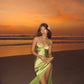 Green V Neck Straps Sheath Satin Split Long Party Dress Wedding Guest Dress, D585