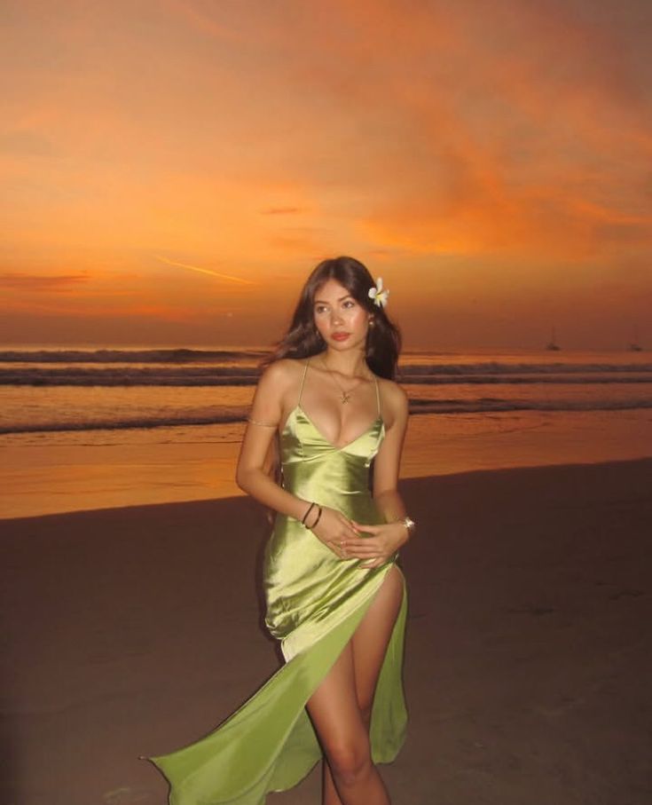 Green V Neck Straps Sheath Satin Split Long Party Dress Wedding Guest Dress, D585