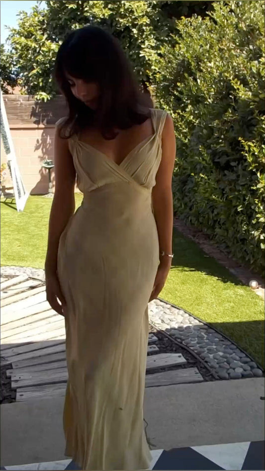 Elegant V Neck Sleeveless Sheath Chiffon Simple Long Party Dress, D586