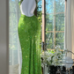 Shiny Green Sequined V-neck Spaghetti Strap Design Chiffon Prom Dress Evening Dress D1707