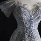Stunning Off Shoulder Tulle Beading Mermaid Long Prom dress Wedding Dress, D602