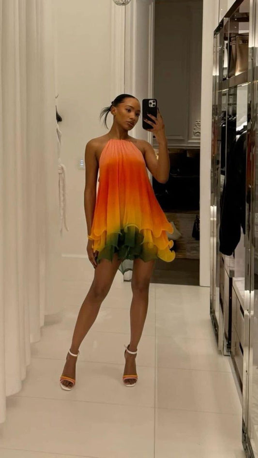 Unique Halter A-Line Chiffon Gradient Short Party Dress Pretty Occasion Dress, D604
