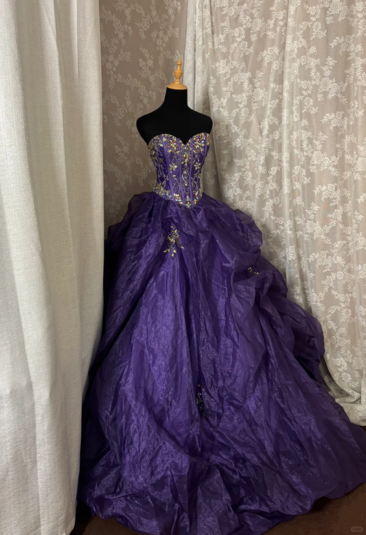 Lila Herzausschnitt A-Linie Perlenbesetzt Chiffon Vintage Langes Ballkleid Abendkleid, D610
