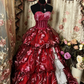Wine Red Sweetheart A-Line Floral Vintage Long Party Dress Evening Gown, D615