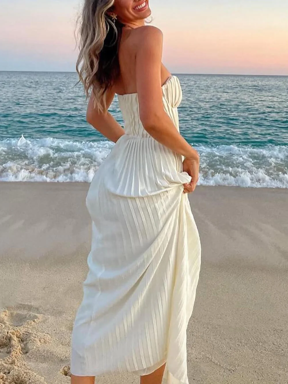 White Strapless A-Line Chiffon Long Party Dress Fashion Evening Party Dress, D636