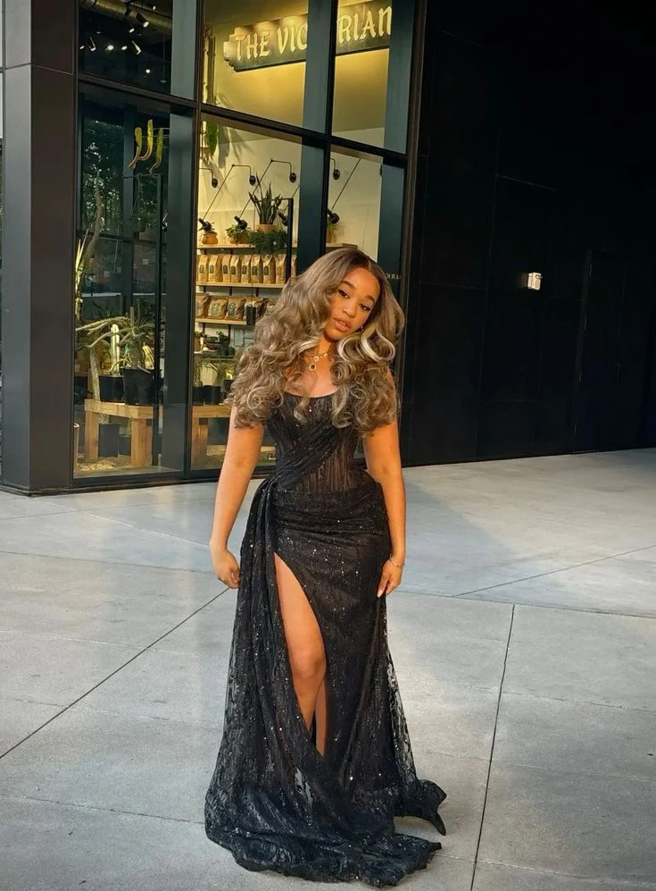 Shiny Black Strapless Sheath Long Party Dress Sexy Evening Party Dress, D637