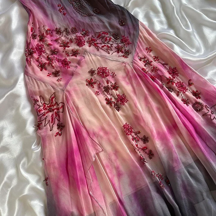 Vintage Spaghetti Straps Ombre Sheath Beading Chiffon Long Party Dress, D639