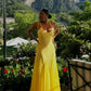 Sexy Yellow Spaghetti Straps Sheath Long Party Dress Wedding Guest Dress, D645