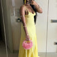Sexy Yellow Spaghetti Straps Sheath Long Party Dress Wedding Guest Dress, D645