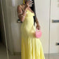 Sexy Yellow Spaghetti Straps Sheath Long Party Dress Wedding Guest Dress, D645