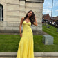 Sexy Yellow Spaghetti Straps Sheath Long Party Dress Wedding Guest Dress, D645