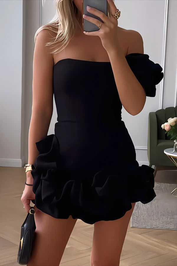 Beauty Homecoming Dress One Shoulder Cascade Back to School Outfits Party Dress D7109