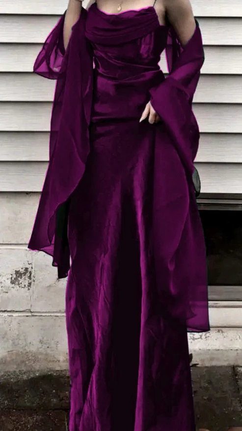 Burgundy Spaghetti Straps Sheath Long Formal Prom Dress Vintage Party Dress, D681
