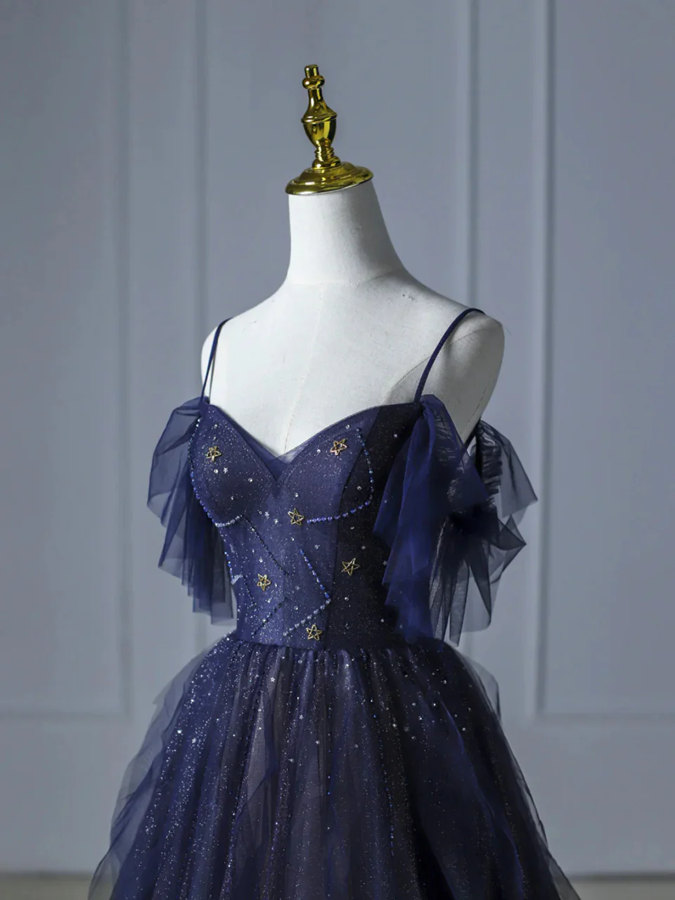 Elegant Green Straps Off Shoulder A-Line Tulle Long Formal Prom Dress, D692