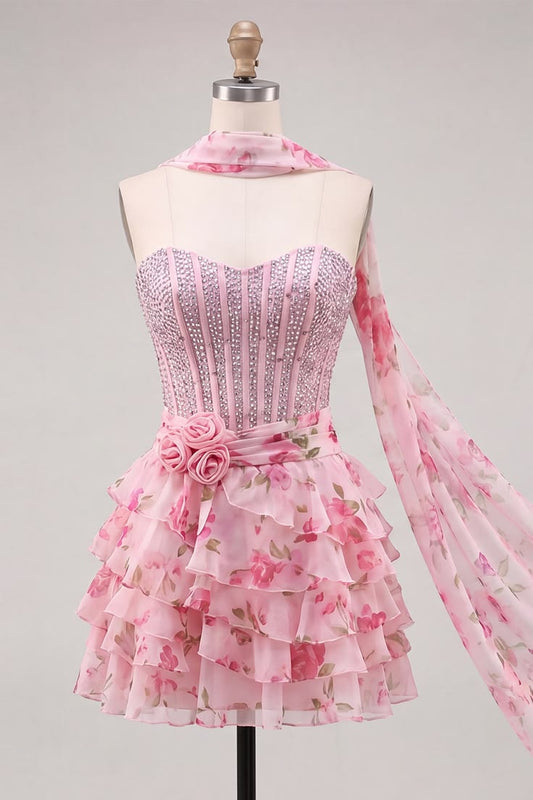 Unique Homecoming Dress Sweetheart Soutache Flower Beading Cascade Back to School Outfits Party Dress D7798