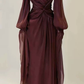 Modest Long Sleeves Sheath Chiffon Elegant Long Formal Party Dress, D783