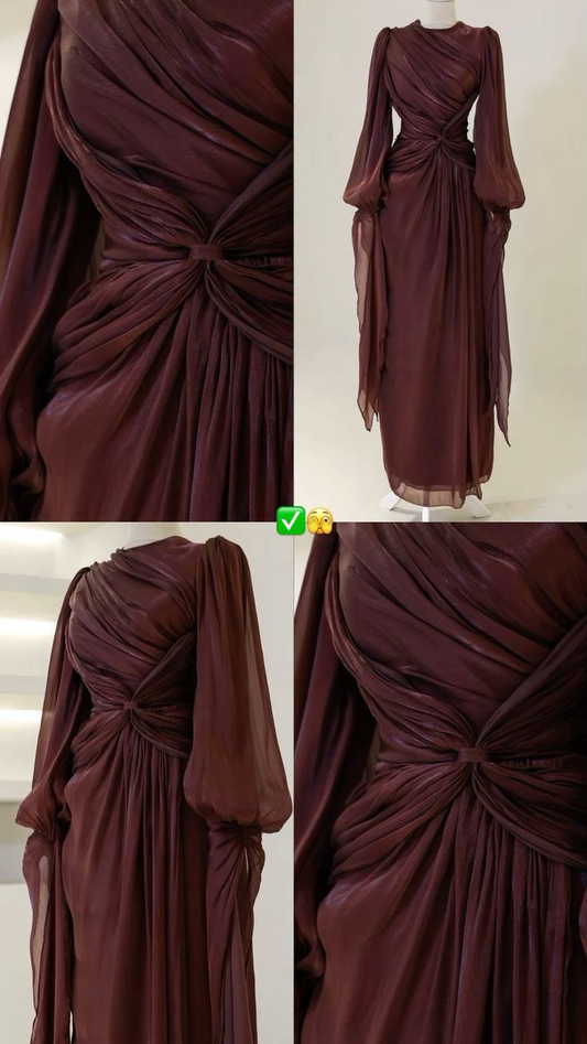 Modest Long Sleeves Sheath Chiffon Elegant Long Formal Party Dress, D783
