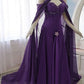 Purple Sweetheart A-Line Chiffon Long Party Dress Vintage Evening Dress, D784